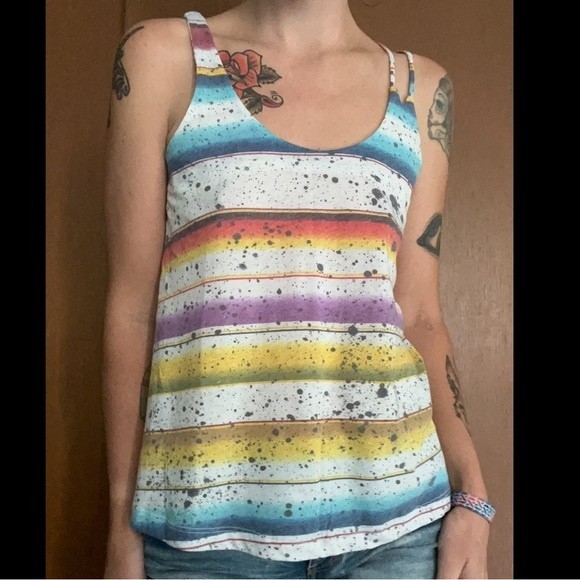 Seneca Rising PacSun Tank Rainbow Striped Flowy Top M Medium - Picture 4 of 11